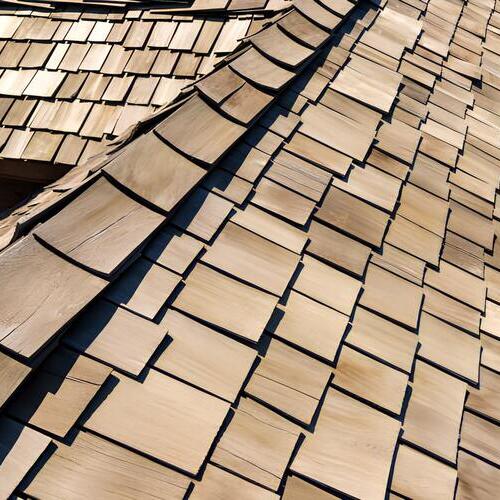 view from above of a wood shake roof